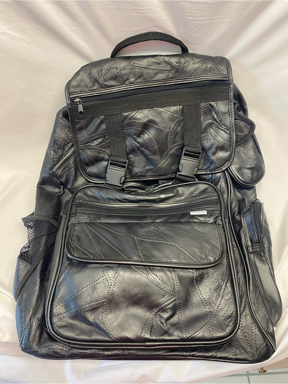 Vintage Black Quilted Patchwork Genuine Leather Backpack - Travel, Motorcycle